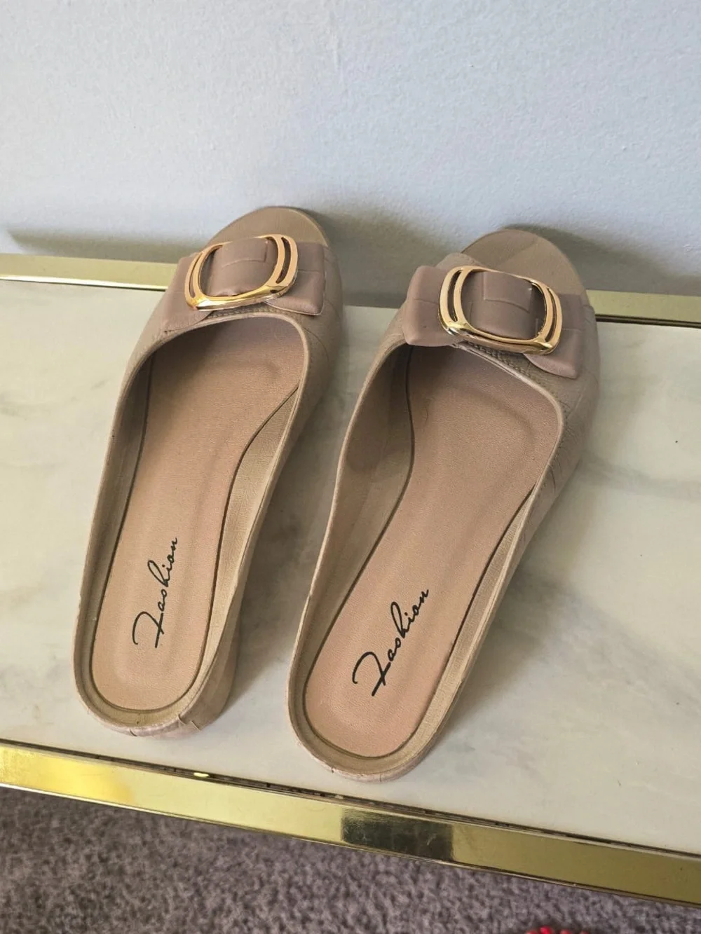 Beige Open-Toe Flat PVC Square Buckle Casual shoe for women S-Us-7/7.5 EU-38/39